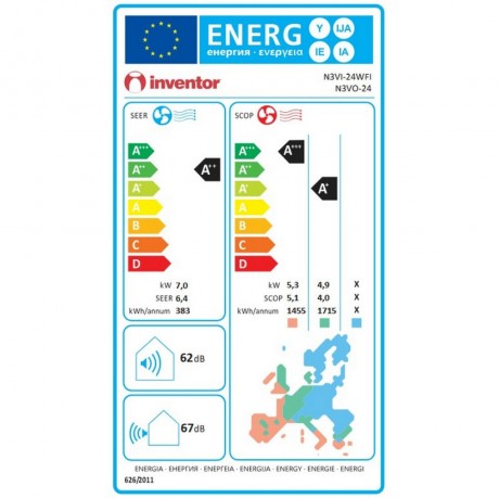 INVENTOR N3VI/N3VO-24WFI ΝΕΟ Κλιματιστικό Inverter 24.000 BTU, ιονιστή και Wi-Fi